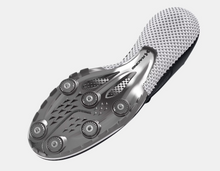 Load image into Gallery viewer, Unisex UA Kick Sprint 4 Track Spike-Black/White/Metallic Tin