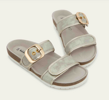 Load image into Gallery viewer, Nashville Platinum Striped Suede / Radiant Gold Leather