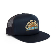 Load image into Gallery viewer, Take Me To The Mountains Trucker Hat: Navy
