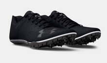 Load image into Gallery viewer, Unisex UA Kick Sprint 4 Track Spike-Black/White/Metallic Tin

