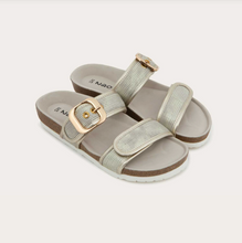 Load image into Gallery viewer, Nashville Platinum Striped Suede / Radiant Gold Leather
