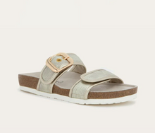 Load image into Gallery viewer, Nashville Platinum Striped Suede / Radiant Gold Leather
