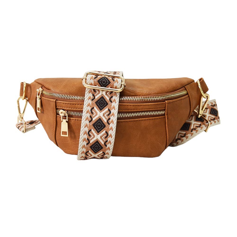 The Soho | Dual Zipper Sling Bag: Brown