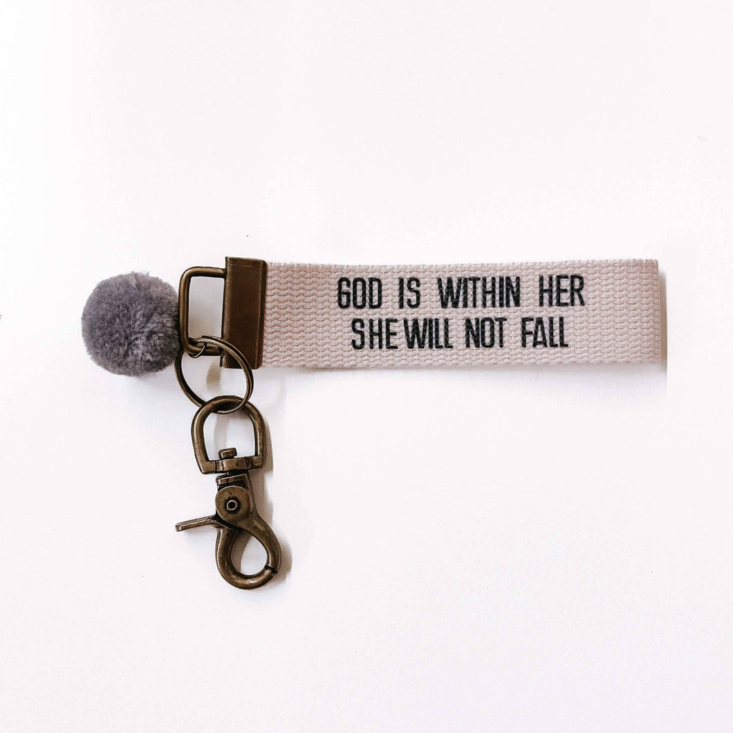 God Is Within Her She Will Not Fail Canvas Keychain