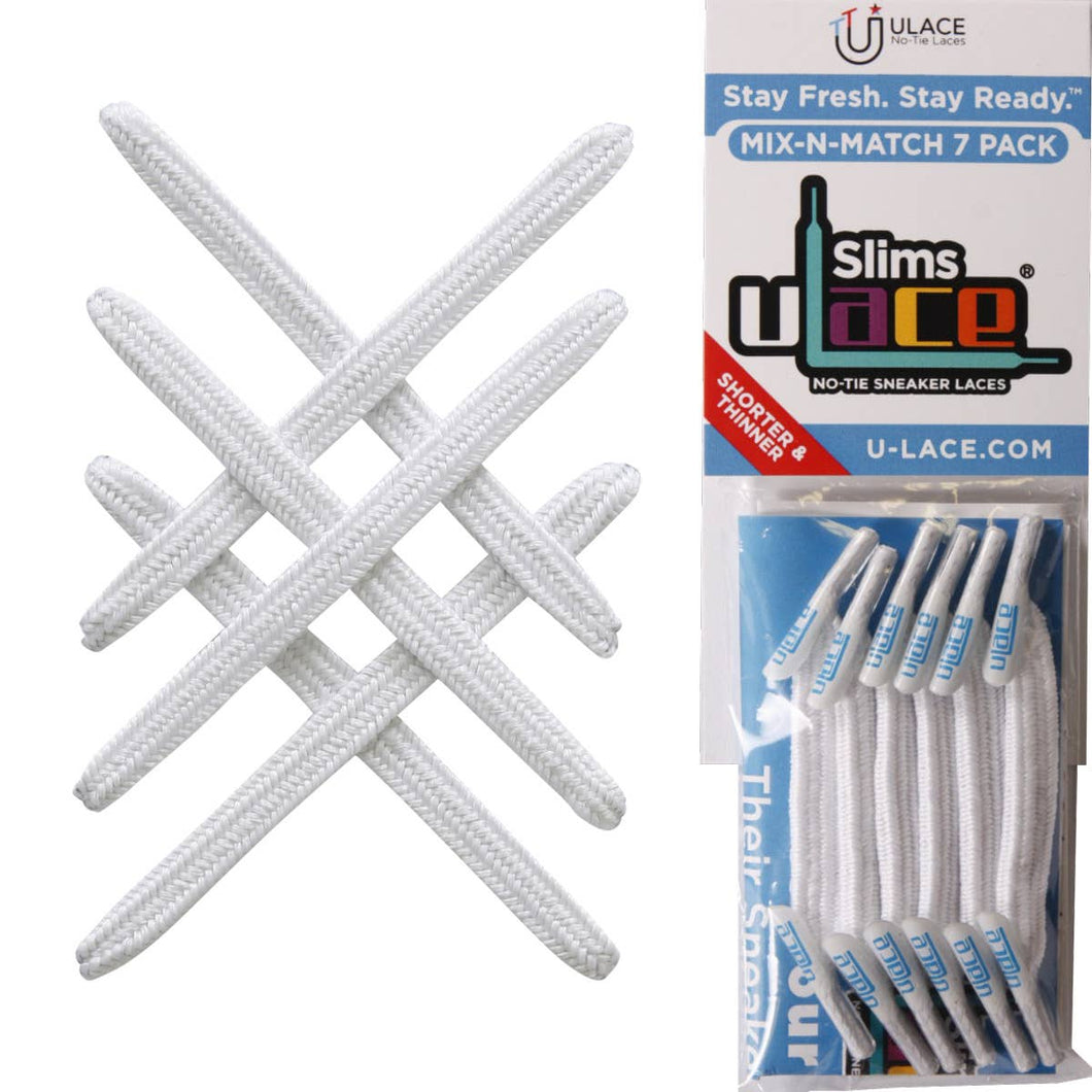 U-Lace Slims - No-Tie Laces - 7-Lace Pack - White