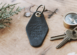 The Mountains Are Calling Leather Keychain