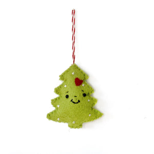 Smiling Christmas Tree Felt Wool Ornament