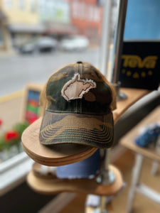 WV Camo Distressed Trucker Hat-Cream WV