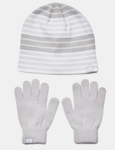 Girls UA Beanie Glove Combo Mod Grey/White