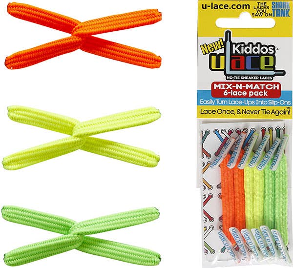 U-Lace Kiddos - No-Tie Laces - 6-Lace Pack - Neons