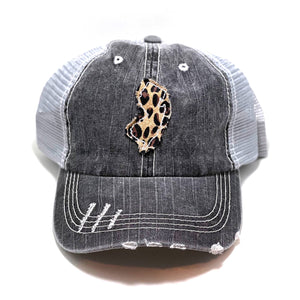 WV Gray Distressed Trucker Hat - Leopard
